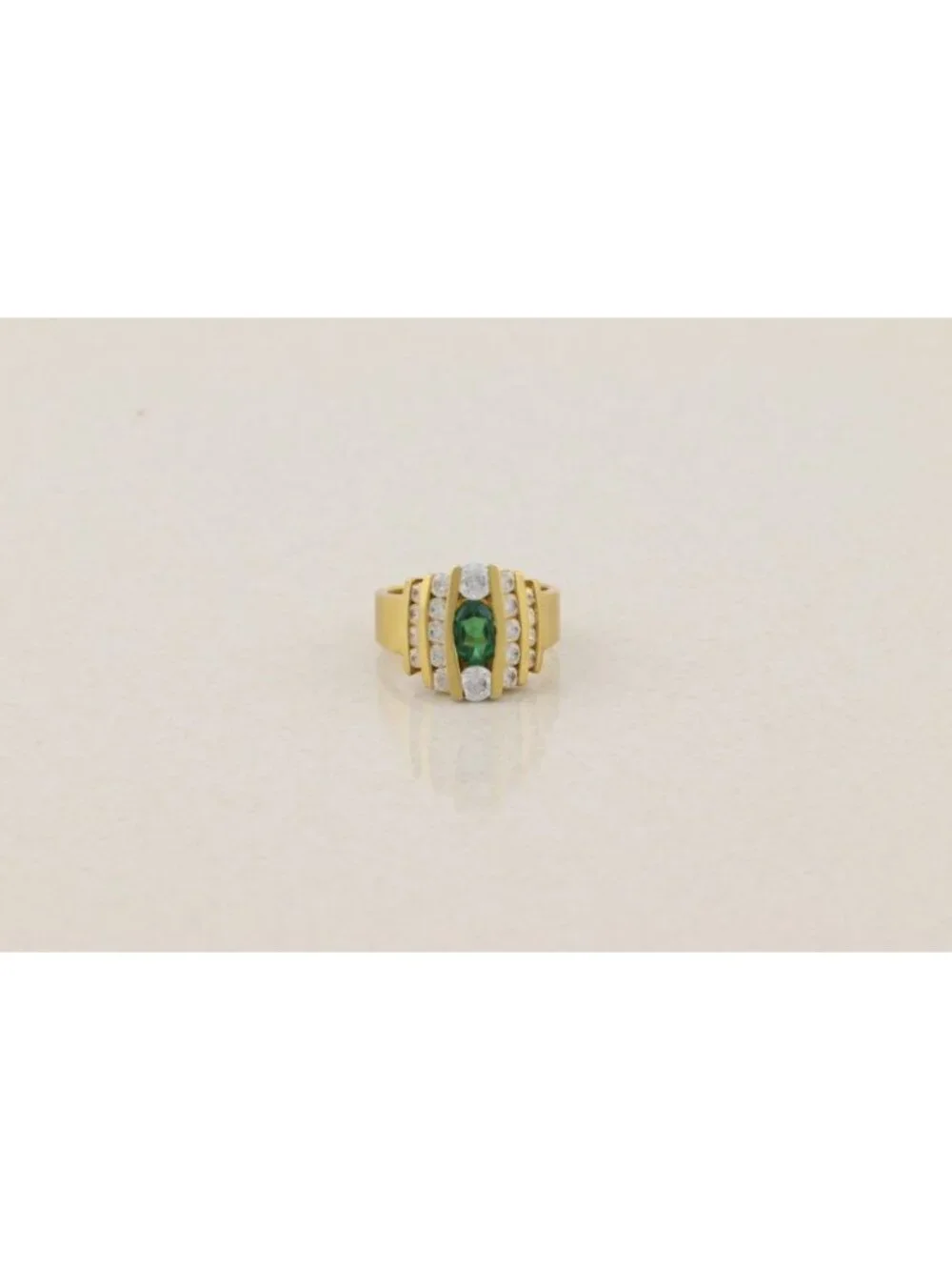 18k Gold Over Sterling Silver Lab Created Emerald & Cubic Zirconia Ring Size 7
